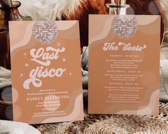 Editable Last Disco Retro Bachelorette Weekend Invitation And Itinerary Last Disco Groovy Retro 70s Bachelorette Invite Instant Download DN