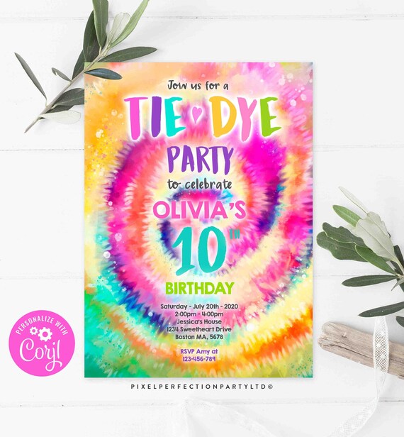 Editable Tie Dye Birthday Party Invitation Hippie Birthday Party Invite Peace Love Party Tie Dye Tween Birthday Party Instant Download TD Il_570xn