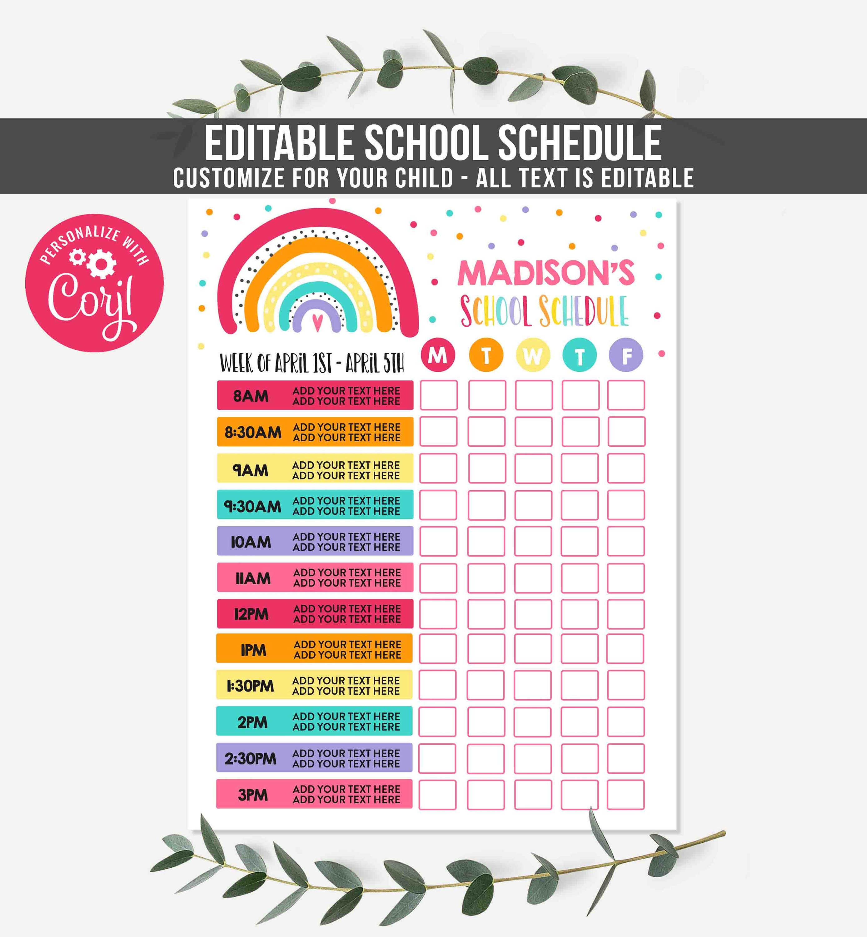 Editable Homeschool Schedule Rainbow School Schedule vrogue.co
