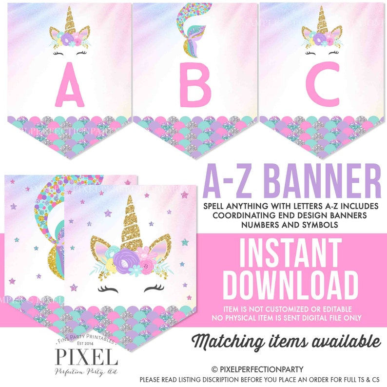 mermaid and unicorn birthday banner mermaid and unicorn a