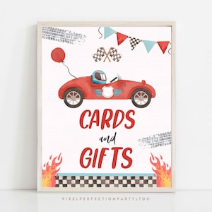 Raceautokaarten en -cadeaus Verjaardagsfeestbord Raceauto 2e verjaardag Opgroeien Twee snelle raceautofeest Twee snelle decor Instant Download VR