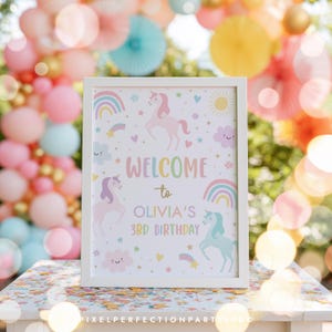 Editable Unicorn Birthday Welcome Sign Magical Pastel Rainbow Unicorn Birthday Party Whimsical Fairytale Unicorn Party Instant Download UY6 bild 2