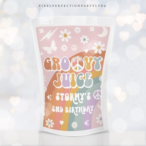 Editable Groovy Birthday Party Juice Pouch Labels Groovy Juice Label ...