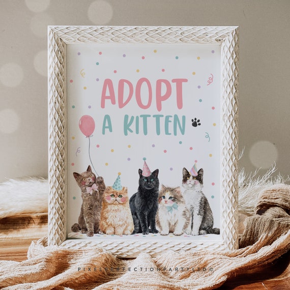 Adopt A Kitten Birthday Party Sign Pet Adoption Party Sign Cat Birthday Party Let's Pawty Kitty Cat Birthday Decor Instant Download KL Il_570xn
