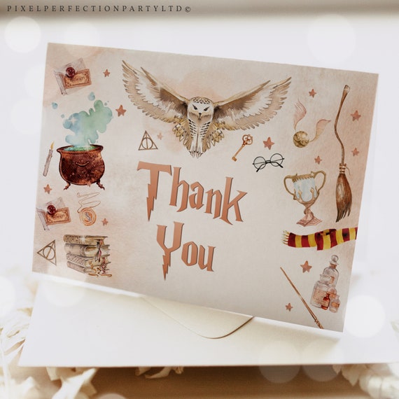 Editable Wizard Birthday Party Fold Over Thank You Card The Chosen One 1st Birthday Party Magic School Wizardry Birthday Instant Download 8W Il_570xn