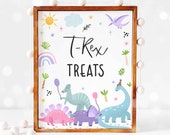 Dinosaur T-Rex Treats Birthday Party Sign T-Rex Treats Sign Pastel Dinosaur Jurassic T-Rex Sign Dinosaur Party Decor Instant Download CD Il_170x135