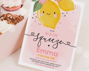 Editable Lemon Birthday Invitation Our Main Squeeze Birthday Invitation Citrus Lemonade Birthday Sunshine Birthday Instant Download LP