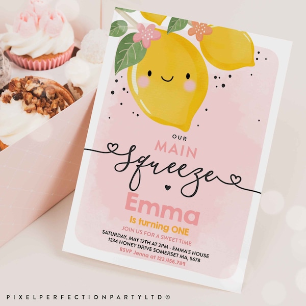 Editable Lemon Birthday Invitation Our Main Squeeze Birthday Invitation Citrus Lemonade Birthday Sunshine Birthday Instant Download LP