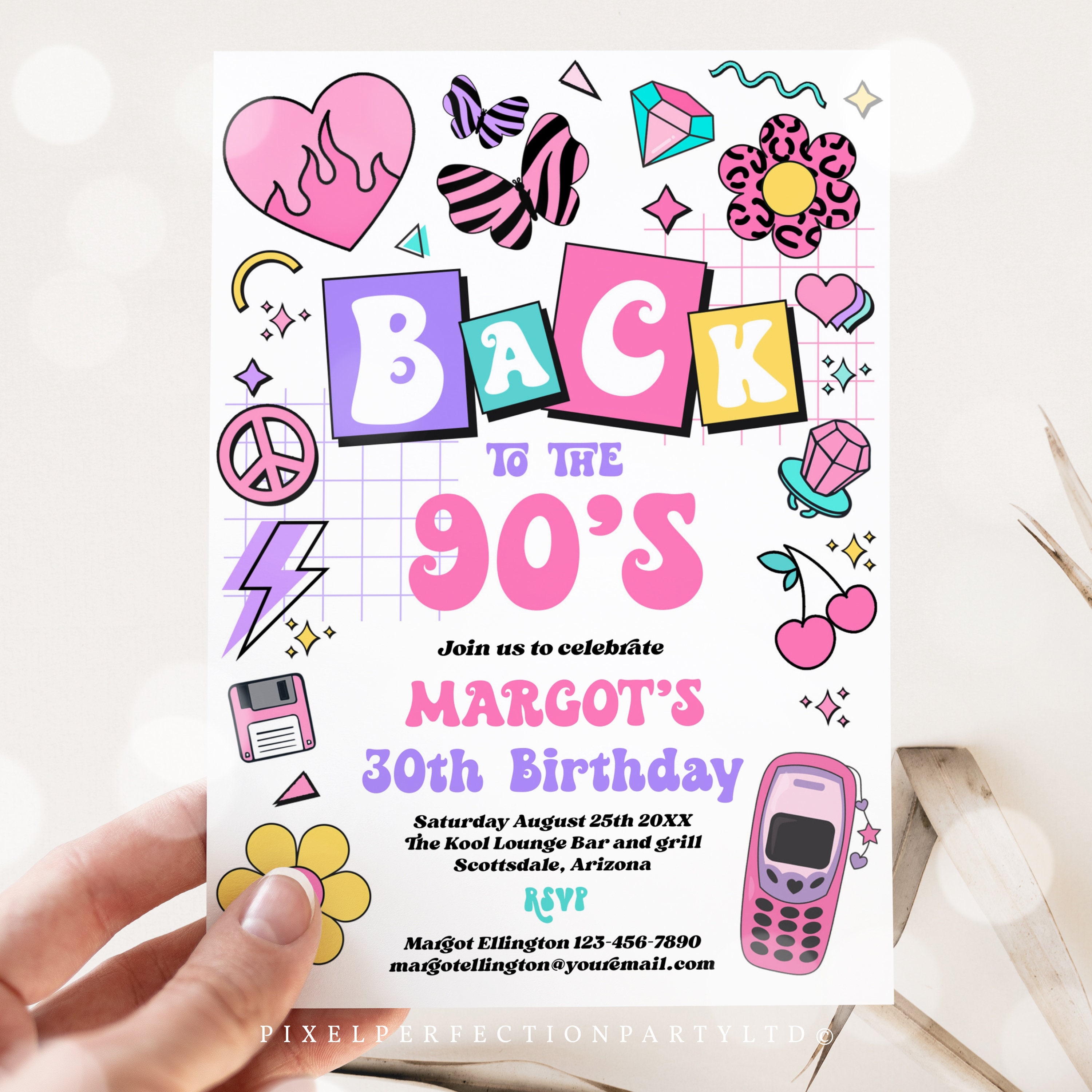 Editable 90s Birthday Party Invitation Back To The 90's 30th Birthday 1990s Disco Dance 30th Birthday 2000s Y2K 90s Party Instant File Y2
