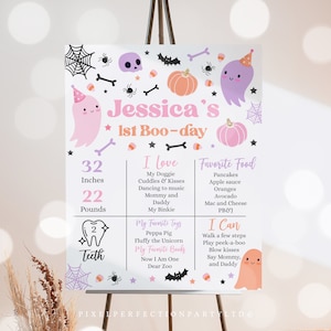 Editable Halloween Ghost 1st Birthday Milestone Poster Spooky One Ghost Spooktacular 1st Birthday Party Stats Poster Instant Download F6