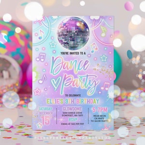 Editable Dance Party Invitation Tie Dye Dance Party Invitation Glow Tie Dye Dance Party Neon Glow Disco Dance Party Instant Download O5 image 4