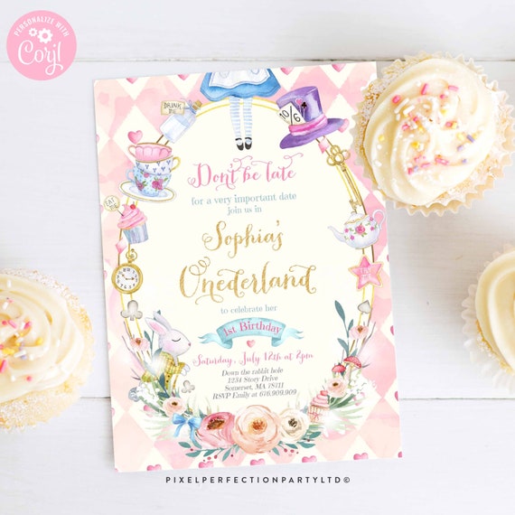 Alice in ONEderland Birthday Invitation Alice In Onederland 1st Birthday Invitation Alice In ONEderland Instant Download Editable Corjl 8Z Il_570xn