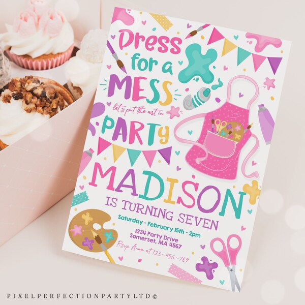 Editable Art Party Invitation Painting Party Birthday Invitation Girly Pink Craft Party Girly Art Party Craft Party Instant Download 9O