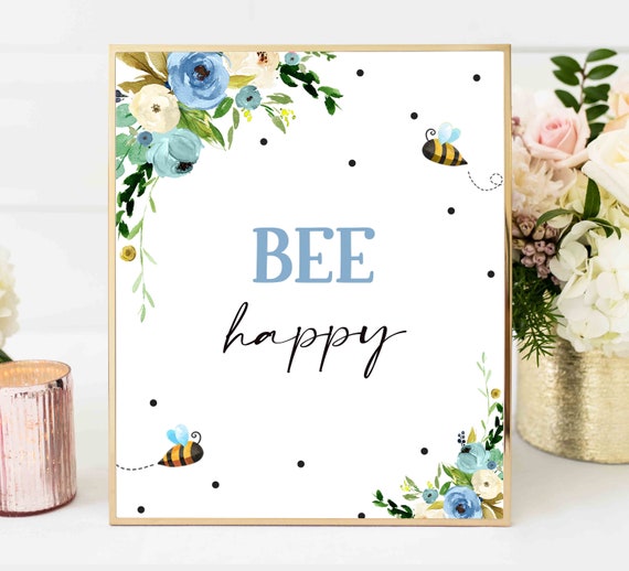 Bee Happy Honey Bee Sign Bumble Bee Decor Table Sign Honey Bee Baby Shower Party Decorations Bee Babee Shower Instant Download Sign BH Il_570xn