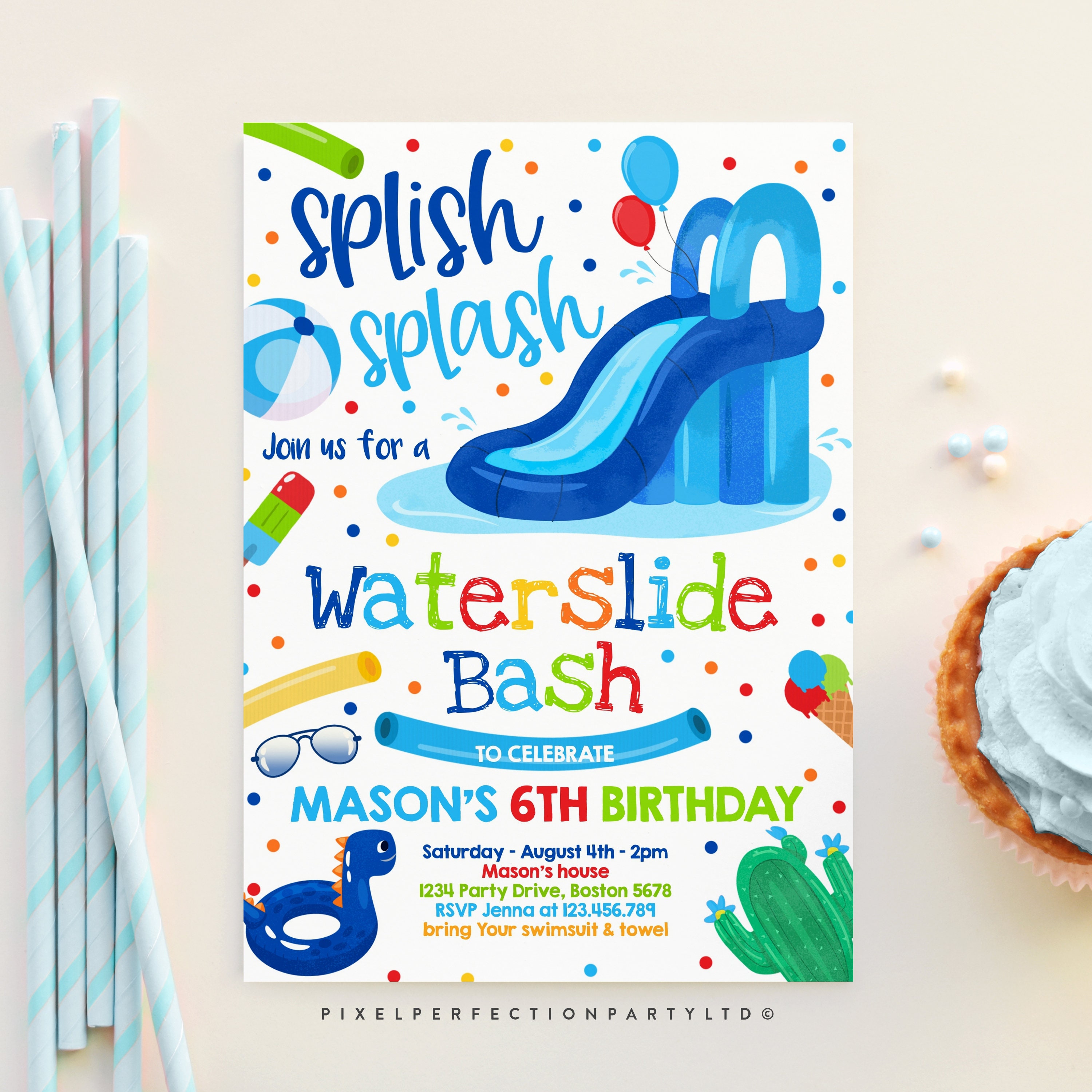 Editable Waterslide Birthday Party Invitation Water Slide Bash Etsy 日本
