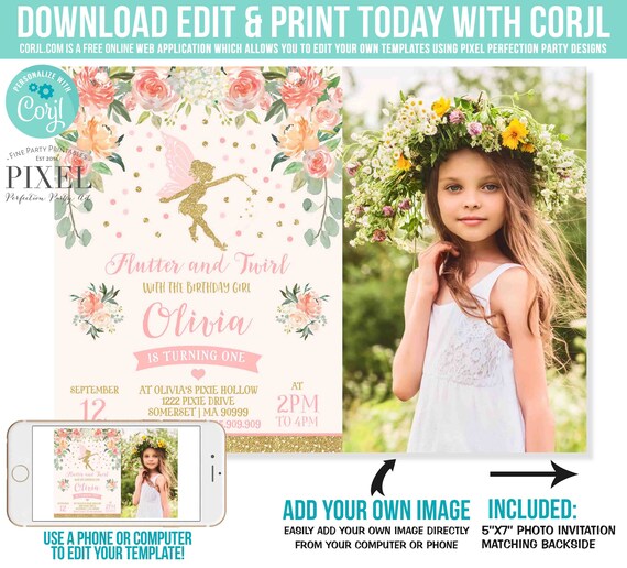 Fairy Invitation Fairy Birthday Invitation Whimsical Enchanted Pixie Party Magical Floral Fairy Party Instant Download Editable Corjl 4R Il_570xn