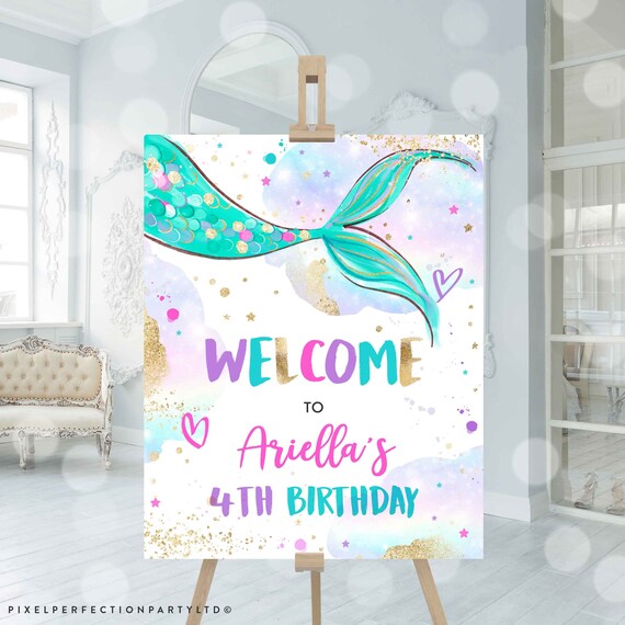 Editable Mermaid Welcome Sign Mermaid Birthday Party Welcome Sign Whimsical Mermaid Under The Sea Birthday Sign Favors Instant Download UH Il_570xn