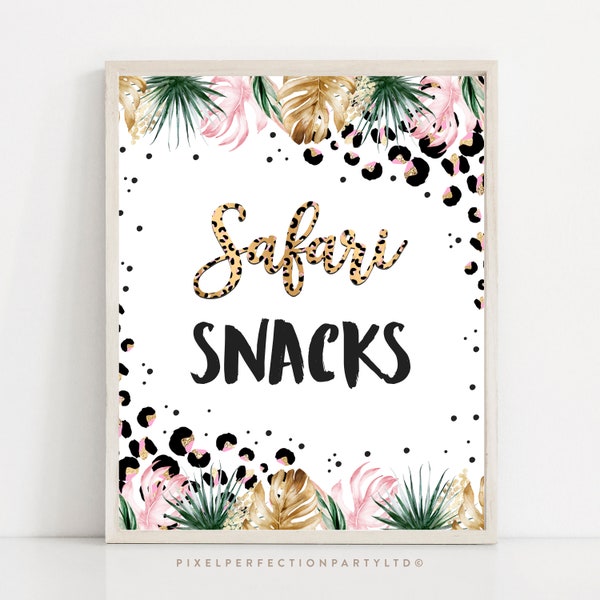 Safari Snacks Birthday Party Sign Drinks Food Table Sign Wild One Wild Child Party Safari Leopard Print Party Animals Instant Download GY
