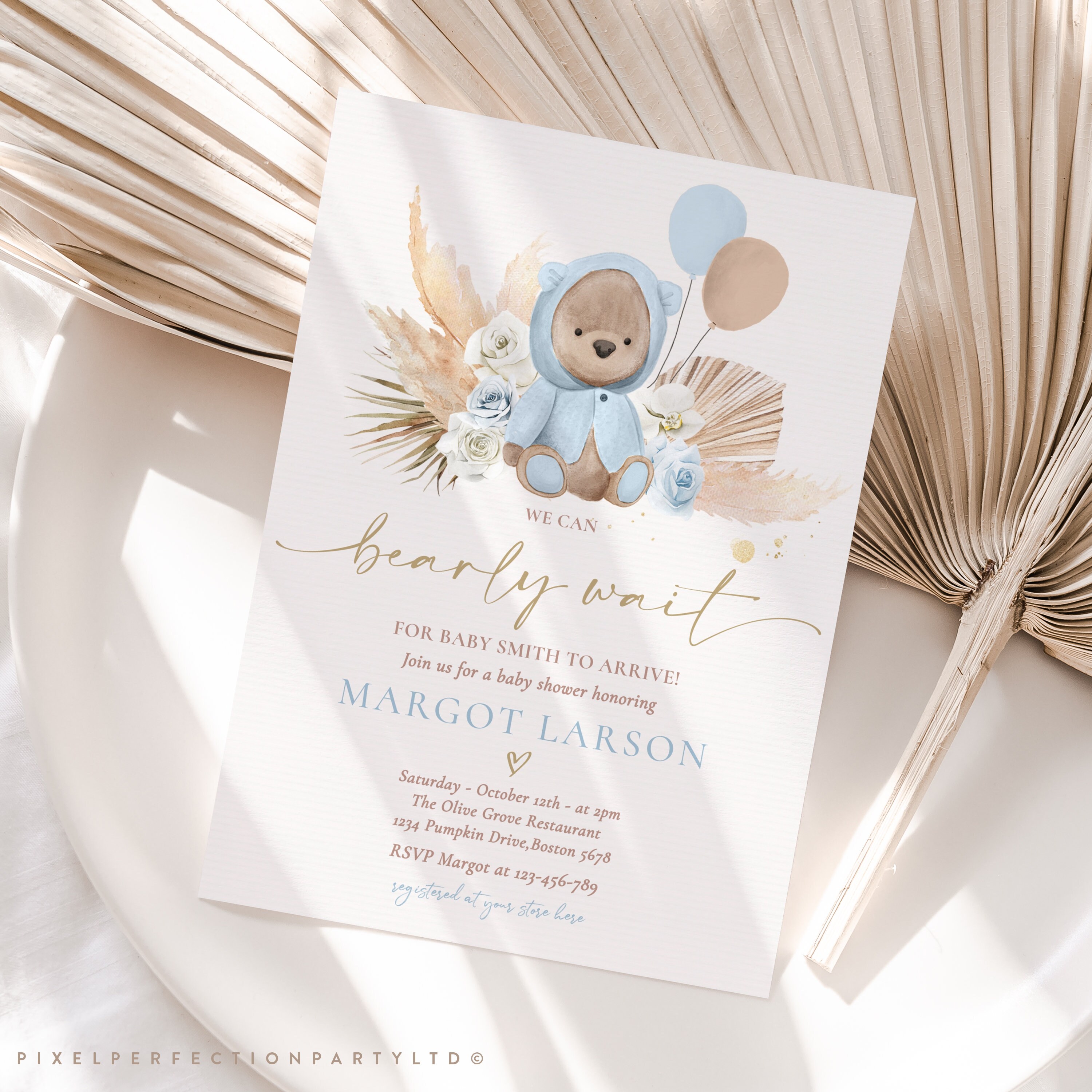 Renaiss Boho Bär Babyparty Hintergrund – 1,5x0,9 M Böhmisches Floral Design Mit Goldpunkten