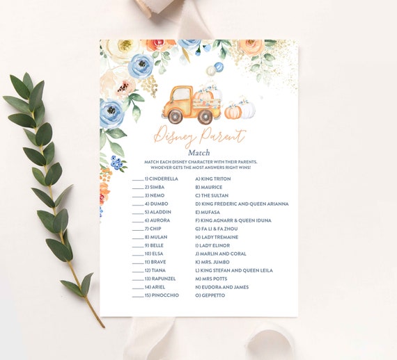 Pumpkin Disney Parent Match Game Blue Boy Pumpkin Truck Disney Parent Match Game Pumpkin Fall Baby Shower Games Instant download ZS Il_570xn