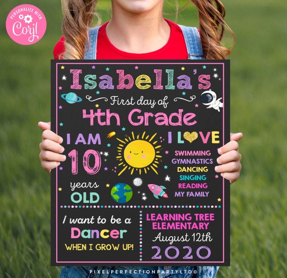 First Day of 4th Grade Sign Outer Space First Day of 4th Grade Sign Chalkboard First Day Of School Sign Instant Download Editable SM Il_570xn