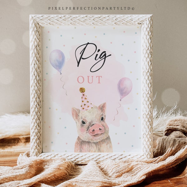 Pig Out Farm Animals Birthday Party Sign Girl Pink Spring Farm Barnyard 1st Birthday Party Decorations Instant Download HYS