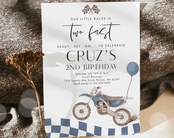 Editable Two Fast Dirt Bike Birthday Party Invitation Boy Racing Dirt Biking Motorbike 2nd Birthday Party Invitation Instant Download RT2