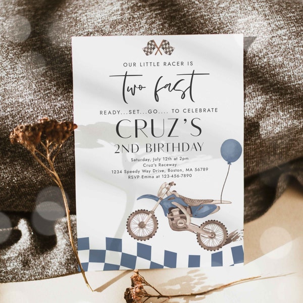 Editable Two Fast Dirt Bike Birthday Party Invitation Boy Racing Dirt Biking Motorbike 2nd Birthday Party Invitation Instant Download RT2