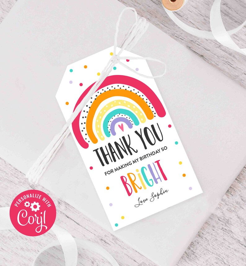 Editable Rainbow Favor Tag Rainbow Gift Tags Rainbow Thank You Etsy