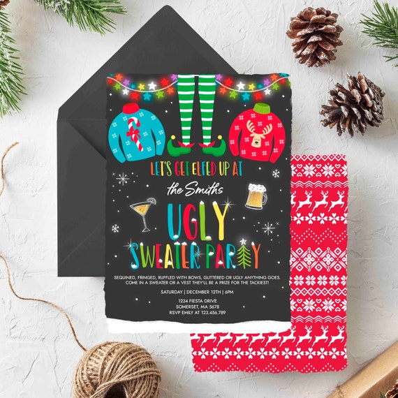 Ugly Sweater Party Invitation Christmas Ugly Sweater Invite Ugly Sweater Party Elfed Up Ugly Sweater Party Instant Editable File Corjl I1 Il_570xn