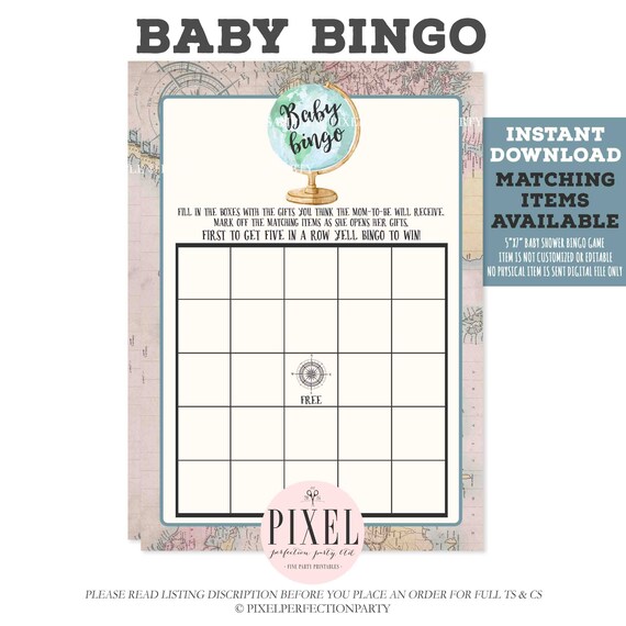 Adventure Awaits Baby Shower Bingo Game Adventure Awaits Bingo Game Vintage Travel Bingo Game Map Travel Baby Shower Instant download VT1 Il_570xn