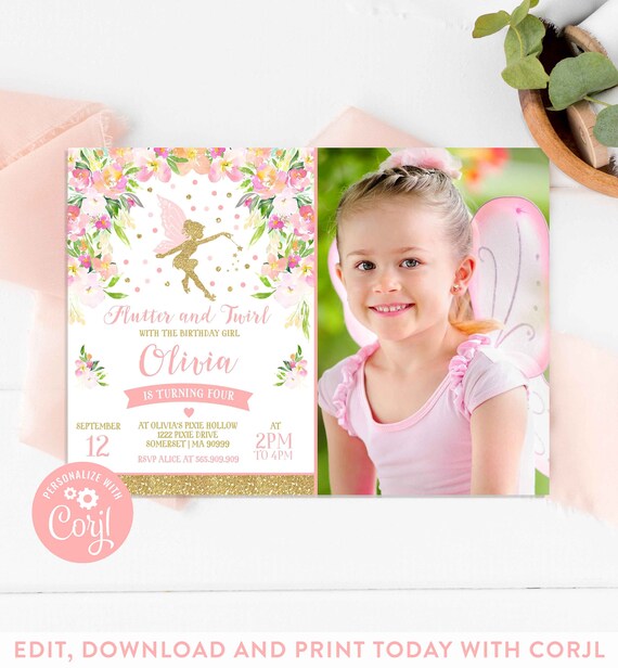 Fairy Invitation Fairy Birthday Invitation Whimsical Enchanted Pixie Party Magical Floral Fairy Party Instant Download Editable Corjl FF1 Il_570xn