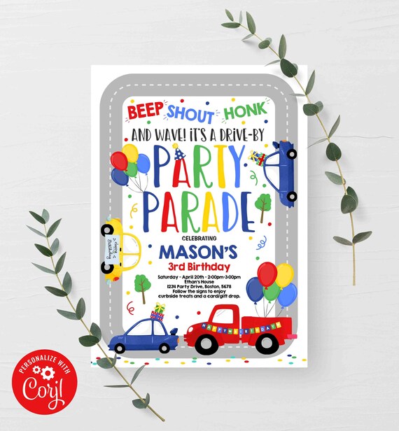 Editable Drive By Birthday Parade Invitation Drive Through Birthday Party Quarantine Birthday Social Distancing Party Instant Download BP Il_570xn
