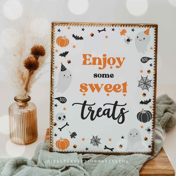 Orange Halloween Ghost Party Sign Ghost Enjoy Some Sweet Treat Sign Spooktacular Halloween Birthday Halloween Decor Instant Download G8 Il_570xn
