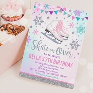 Ice skating Invitation Ice Skating Birthday Invite Pink Silver Ice Skating Party Skate Party Skating Party Instant Editable File Corjl G9