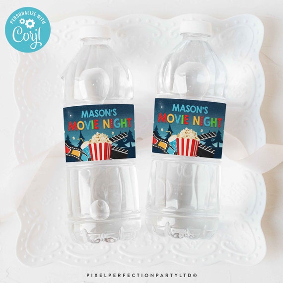 EDITABLE Movie Night Water Bottle Labels Backyard Movie Night Water Bottle Labels Movie Under The Stars Movie Sleepover Instant Download LK Il_570xn