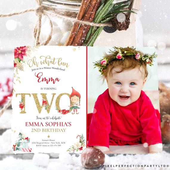 Editable Elf Birthday Invitation Girl Christmas Elf 2nd Birthday Invitation Little Elf Christmas Party Instant Download Editable AS8 Il_570xn