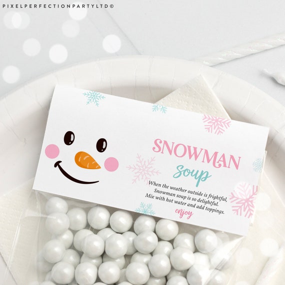 EDITABLE Snowman Soup Hot Chocolate Treat Bag Topper Snowman