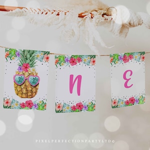 Hawaiian Luau Birthday One Highchair Banner Pineapple 1st Birthday Party Luau 1st Birthday Luau Pineapple Pool Party Instant download P5