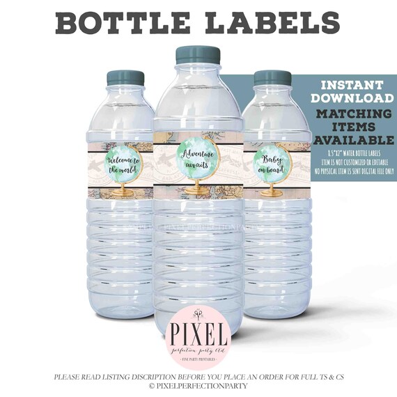 Adventure Awaits Baby Shower Water Bottle Labels Adventure Awaits Water Bottle Labels Vintage Travel Map Baby Shower Instant download VT1 Il_570xn