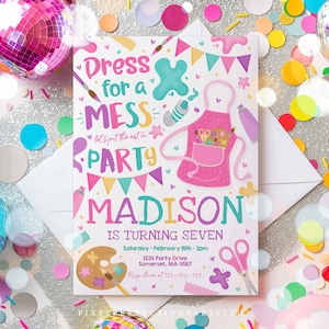 Editable Art Party Invitation Painting Party Birthday Invitation Girly Pink Craft Party Girly Art Party Craft Party Instant Download 9O