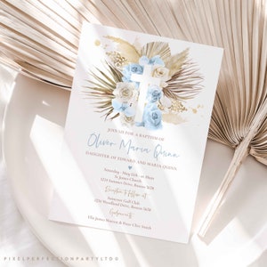 Editable Pampas Grass Baptism Invitation Bohemian Baptism Invitation Boho Baptism Christening 1st Communion Invitation Instant Download P1