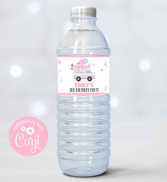 Editable Ice Cream Truck Birthday Party Girl Water Label Ice Cream Party Water Bottle Label Sweet One Party Bottle Wraps Instant Download IC Il_570xn