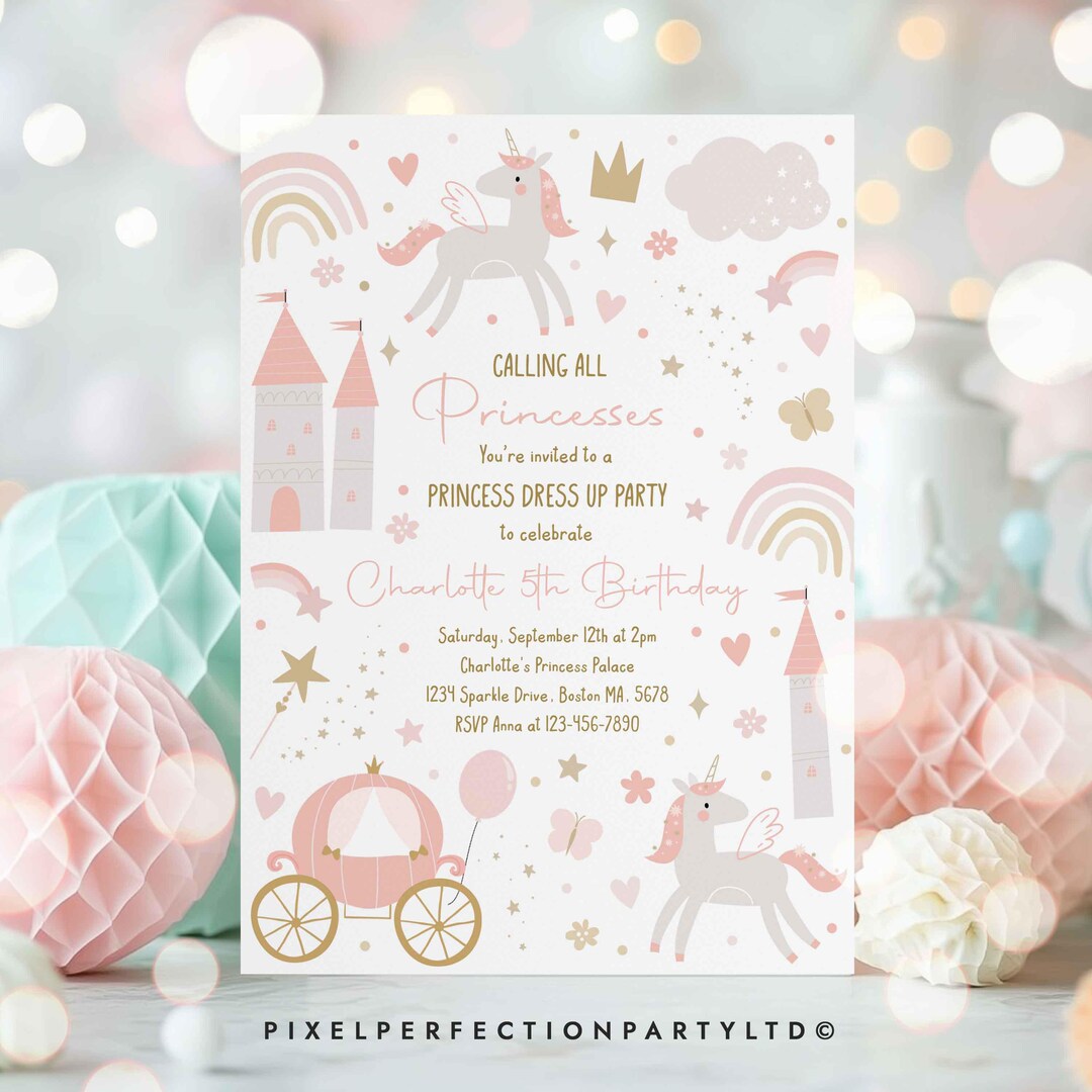 Editable Princess Birthday Party Invitation Magical Princess Dress up ...