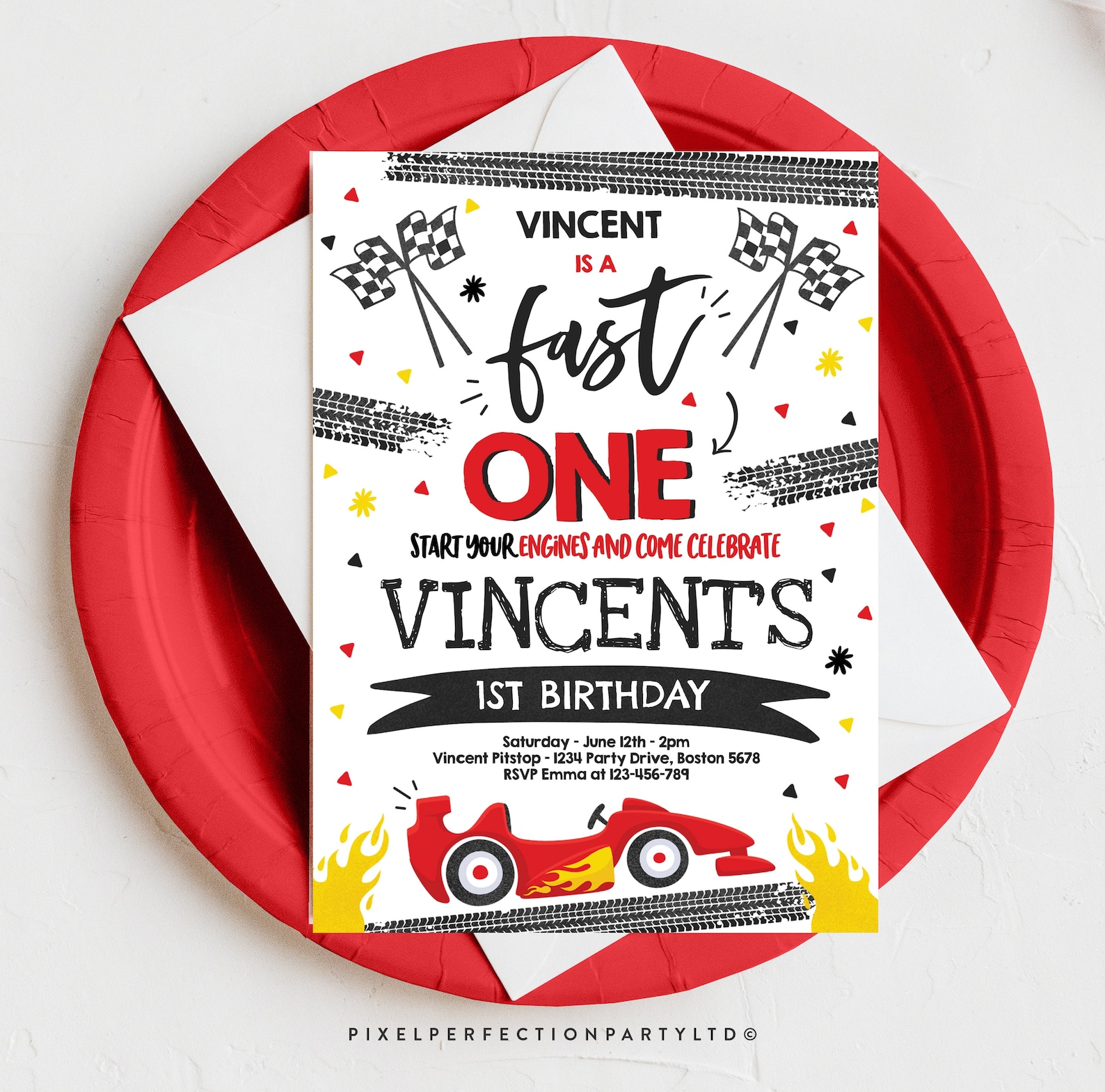 Editable Fast One 1st Birthday Invitation Fast One Boy Race Etsy