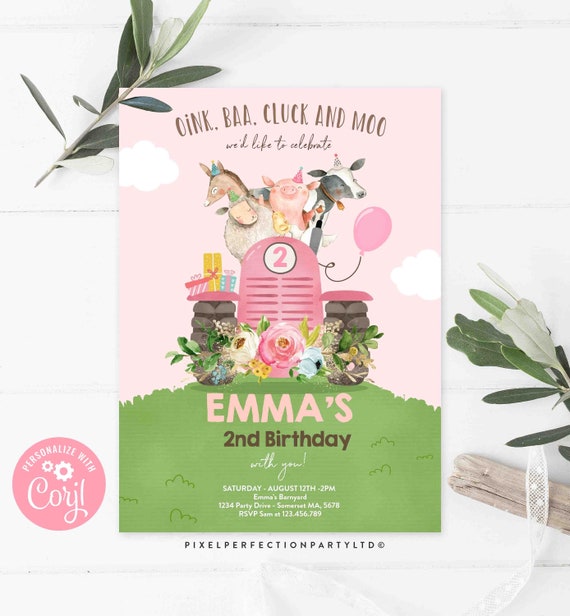 Editable Farm Birthday Invitation Girl Floral Farm Animals Birthday Invitation Farm Barnyard Birthday Party Petting Zoo Instant Download KJ Il_570xn