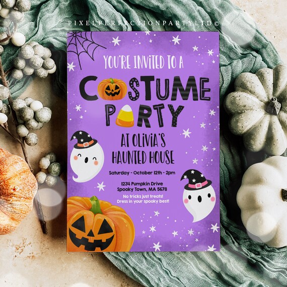 Editable Halloween Costume Party Invitation Spooky cute Halloween Costume Party Kids Cute Spooktacular Halloween Party Instant Download CV Il_570xn