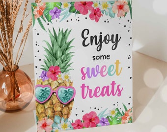 Hawaiian Luau Birthday Enjoy Sweet Treats Sign Pineapple 1st Birthday Party Luau Birthday Luau Pineapple Pool Party Instant download P5