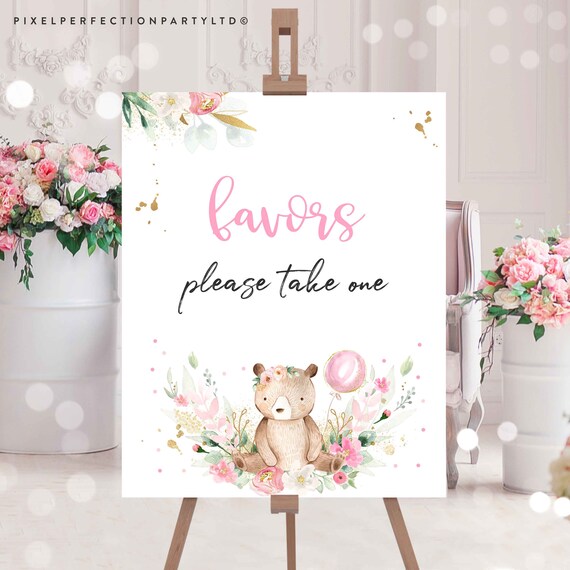 Teddy Bear Baby Shower Table Sign Favors Please Take One Sign We Can Bearly Wait Baby Shower Signs Blue Floral Boy Teddy Bear Baby Shower TB Il_570xn