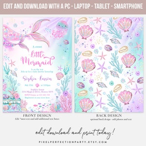 Editable Mermaid Baby Shower Invitation Little Mermaid Under The Sea Baby Shower Invite Whimsical Mermaid Baby Shower Instant Download UH1 image 4